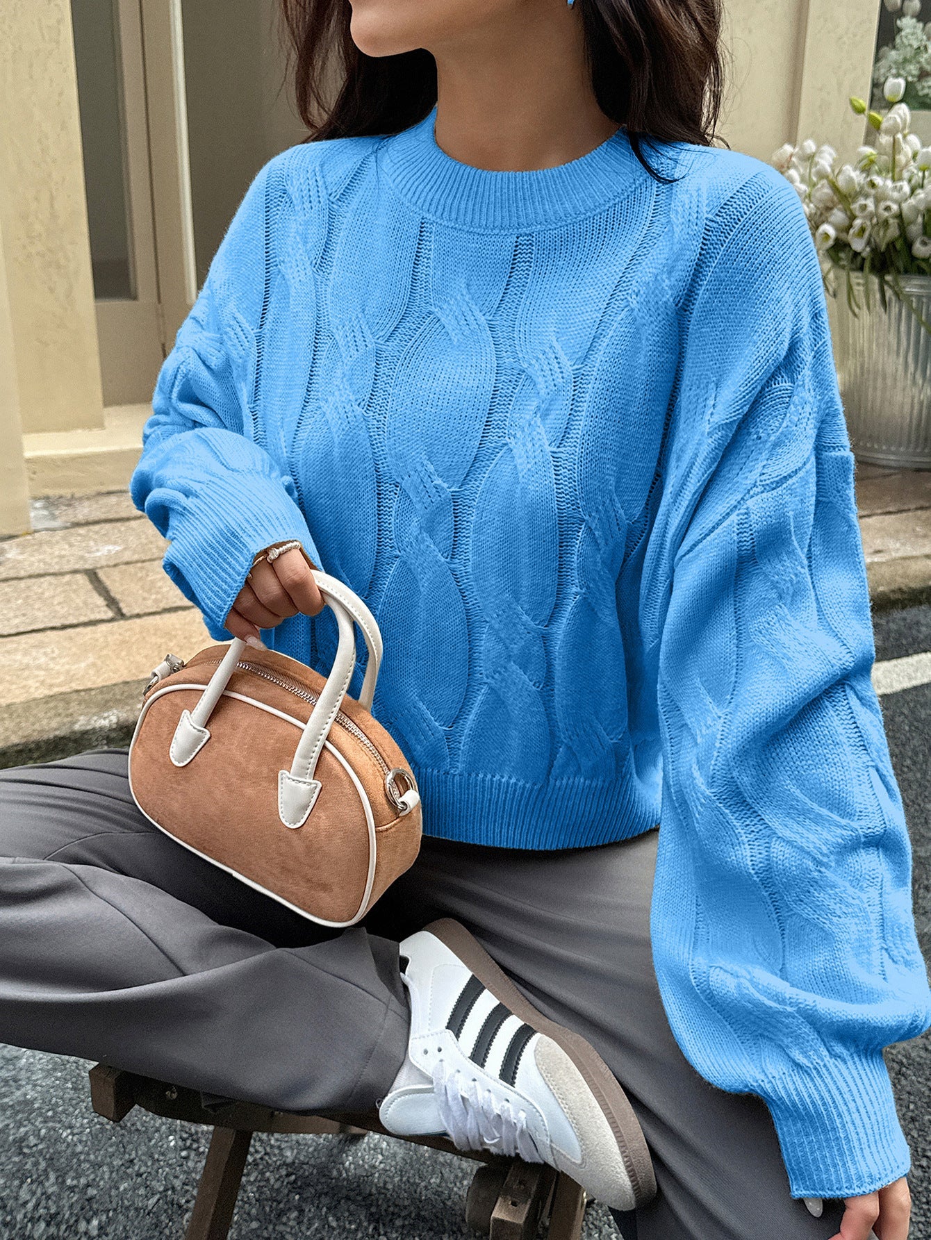 Cozy Cable - Knit Balloon Sleeve Sweater - TayDiane