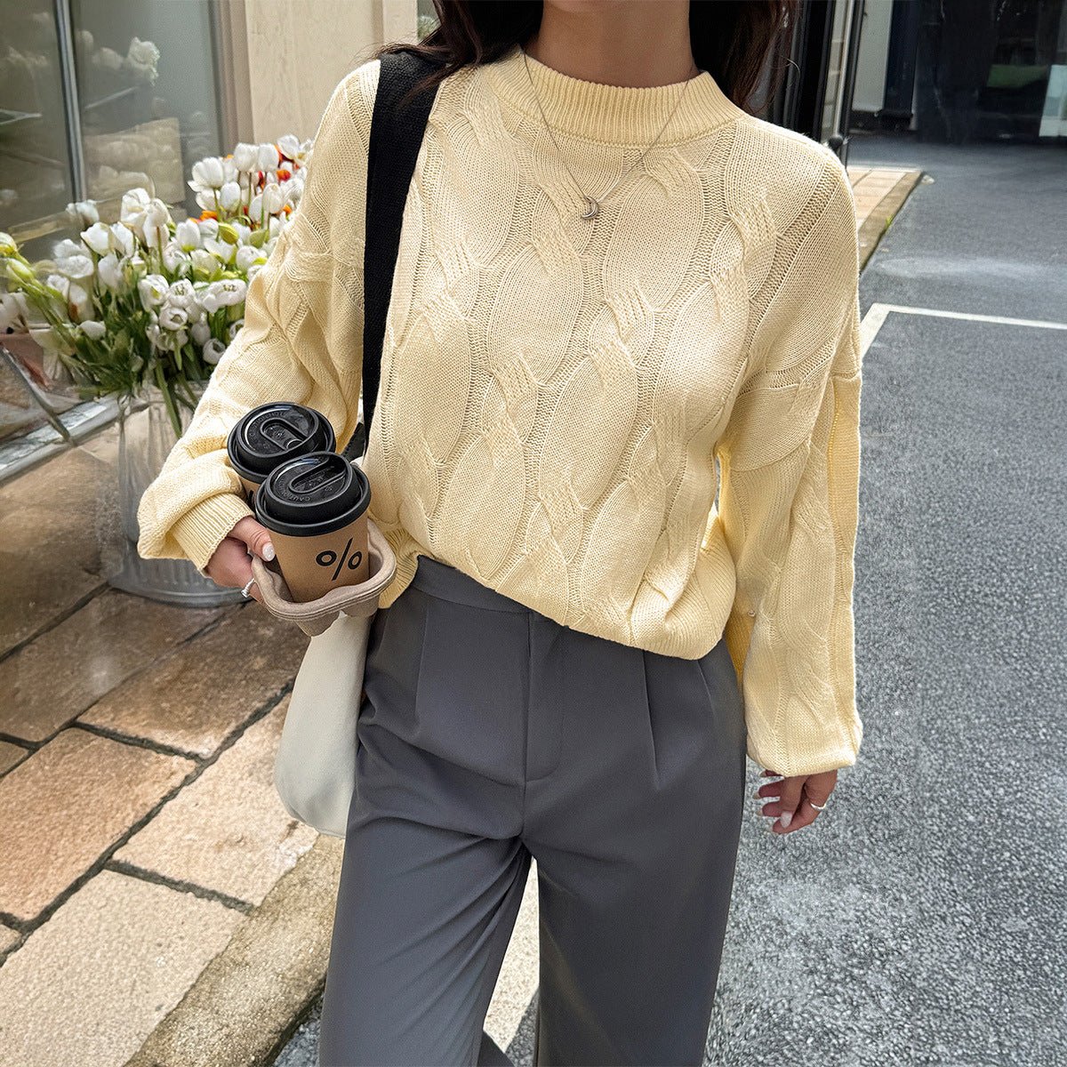 Cozy Cable - Knit Balloon Sleeve Sweater - TayDiane