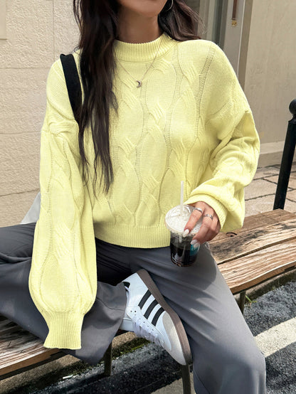 Cozy Cable - Knit Balloon Sleeve Sweater - TayDiane