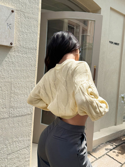 Cozy Cable - Knit Balloon Sleeve Sweater - TayDiane