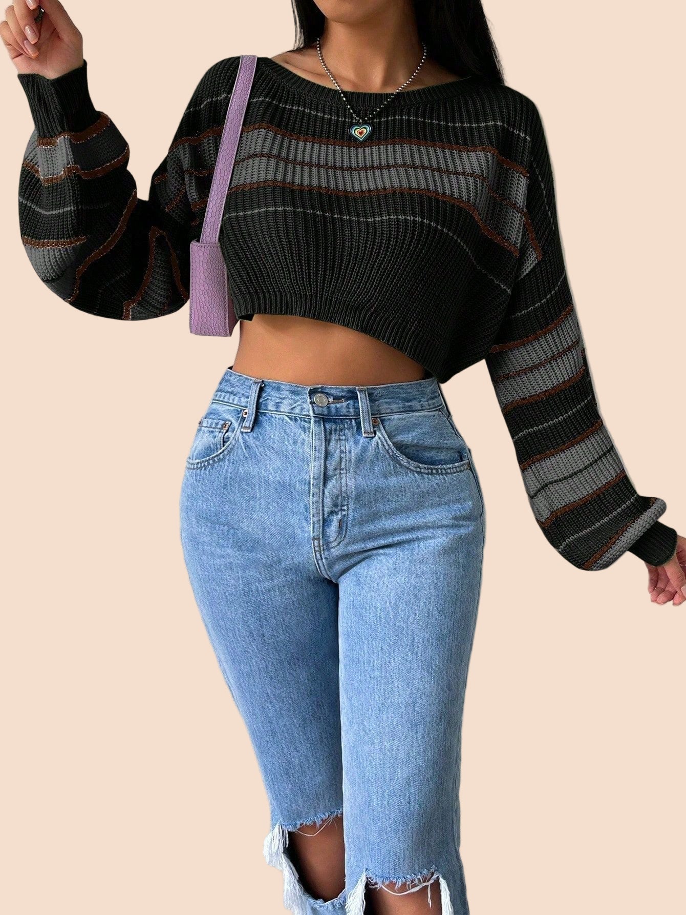 Cozy Striped Cropped Knit Sweater - TayDiane