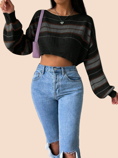 Cozy Striped Cropped Knit Sweater - TayDiane