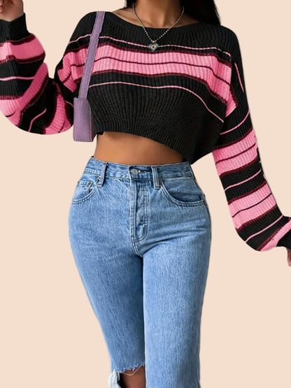Cozy Striped Cropped Knit Sweater - TayDiane
