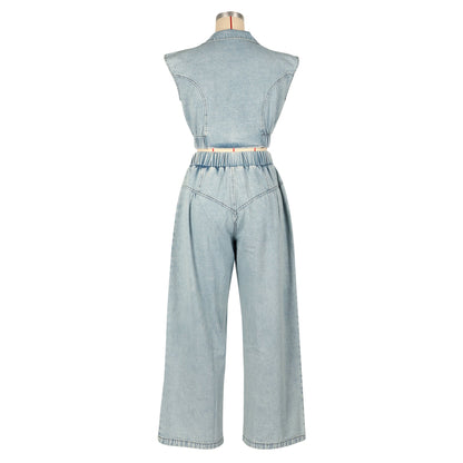 Crop Top and Pants Denim Set - TayDiane