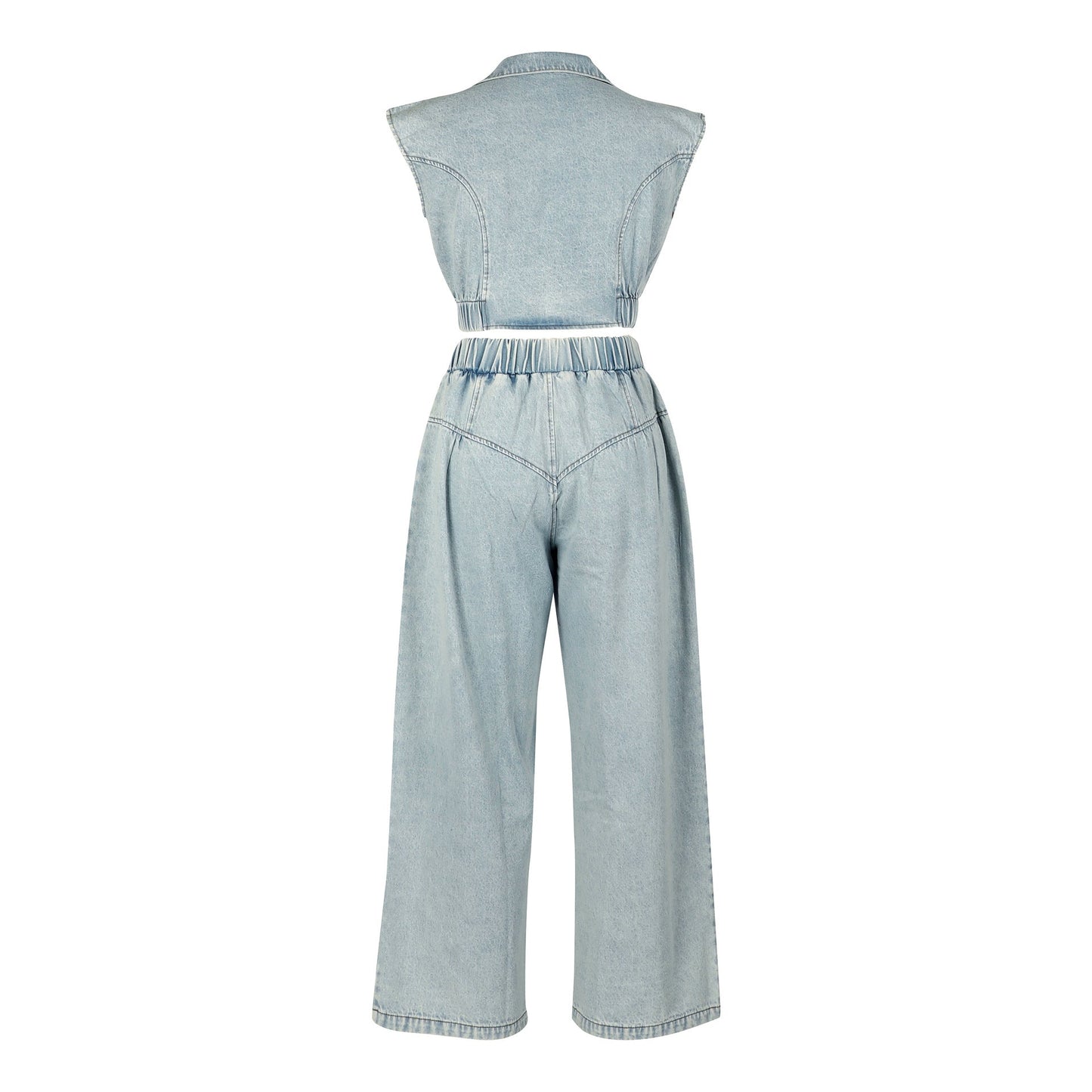 Crop Top and Pants Denim Set - TayDiane