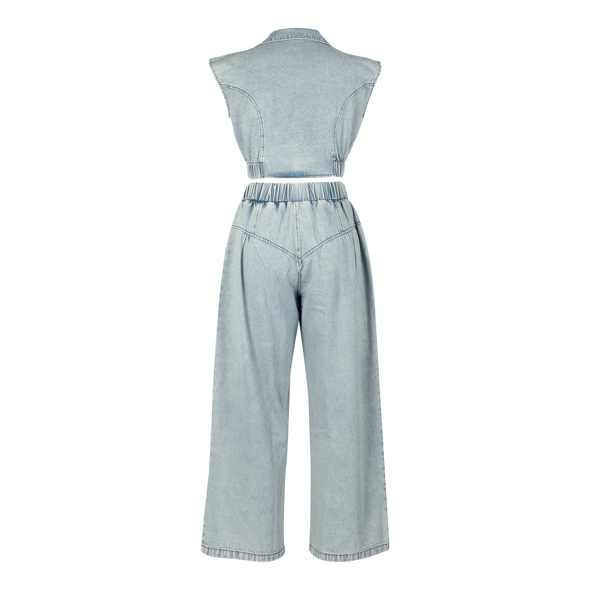 Crop Top and Pants Denim Set - TayDiane
