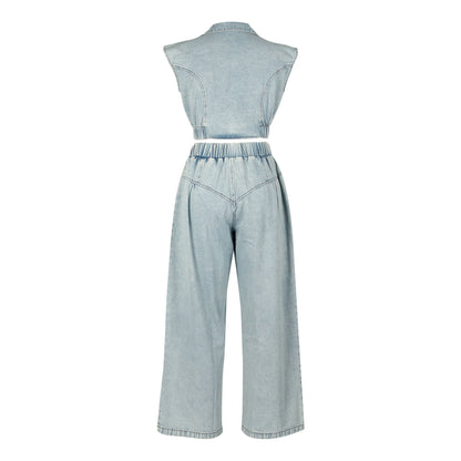 Crop Top and Pants Denim Set - TayDiane
