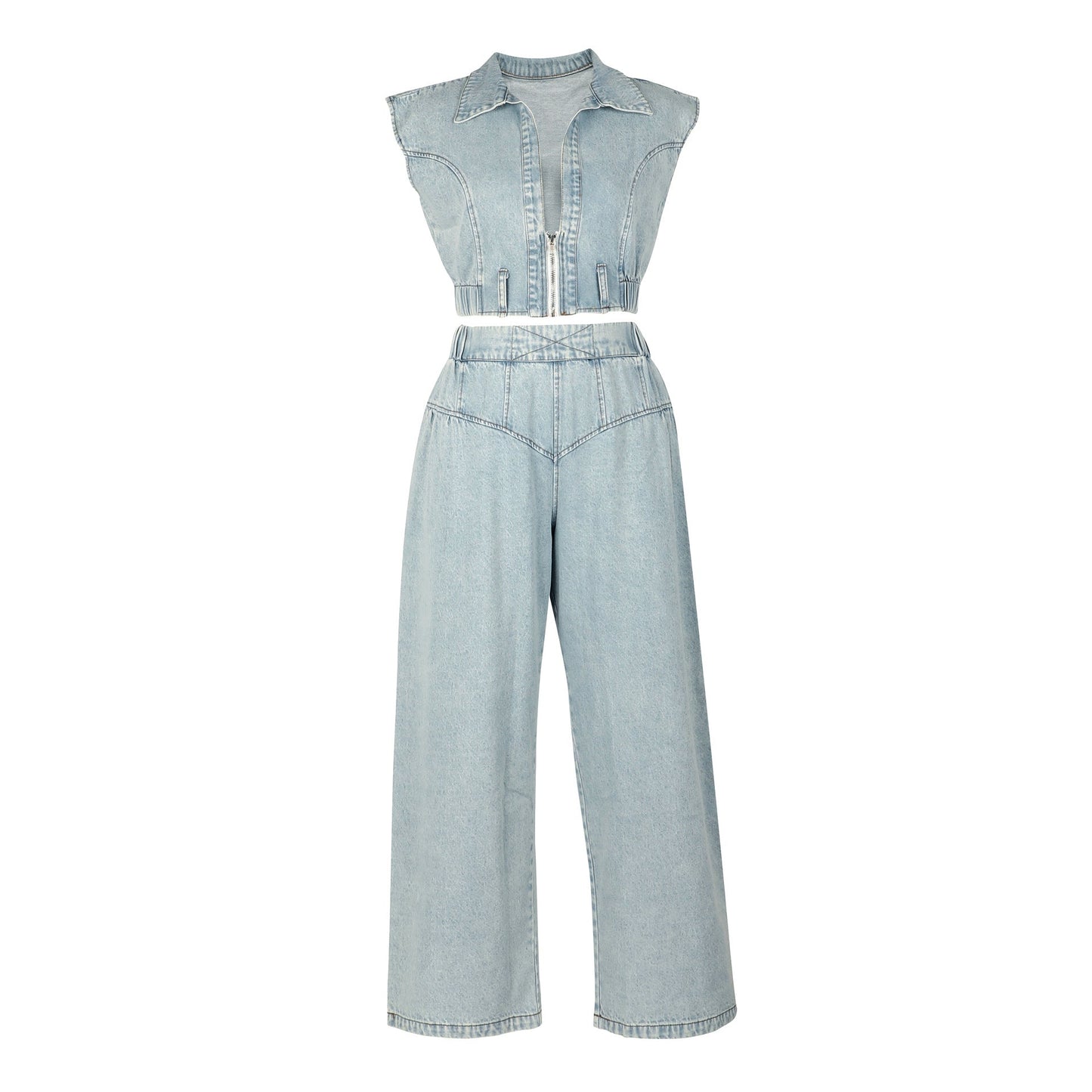 Crop Top and Pants Denim Set - TayDiane