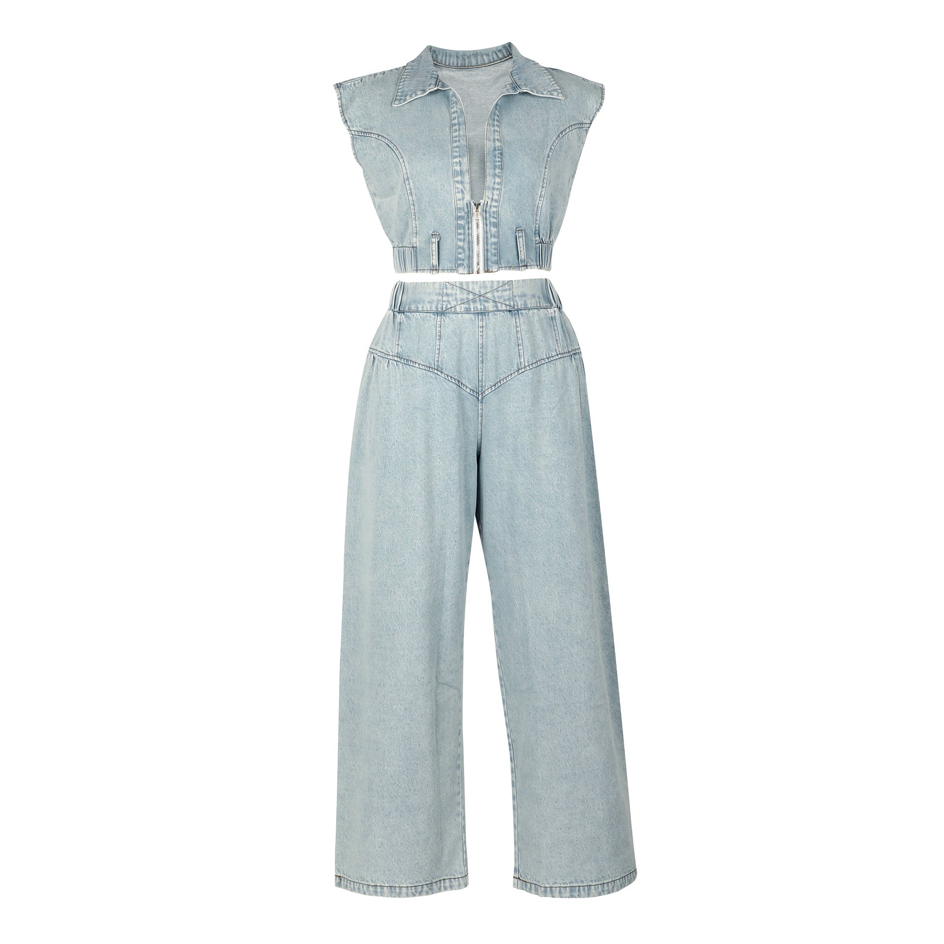 Crop Top and Pants Denim Set - TayDiane