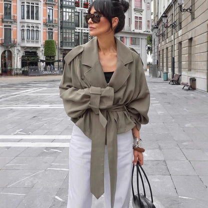 Cropped Autumn Trench Coat with Tie Detail - TayDiane