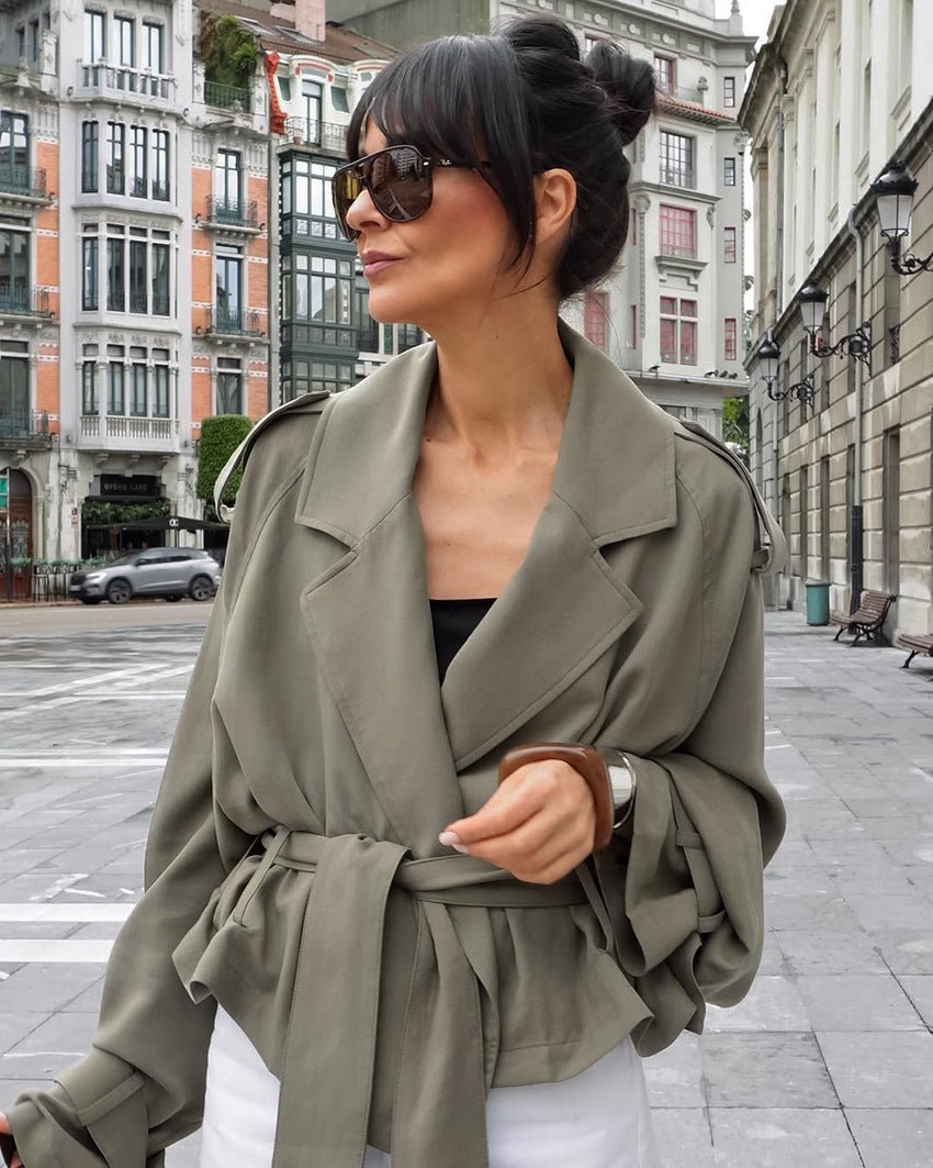 Cropped Autumn Trench Coat with Tie Detail - TayDiane