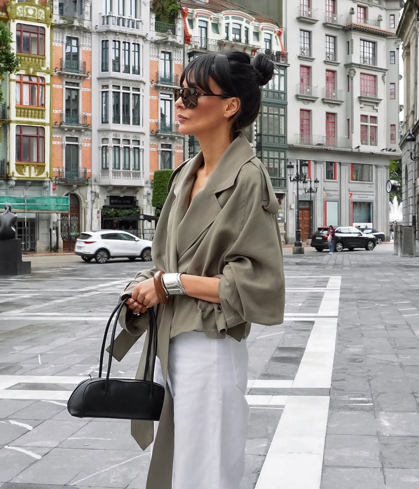 Cropped Autumn Trench Coat with Tie Detail - TayDiane