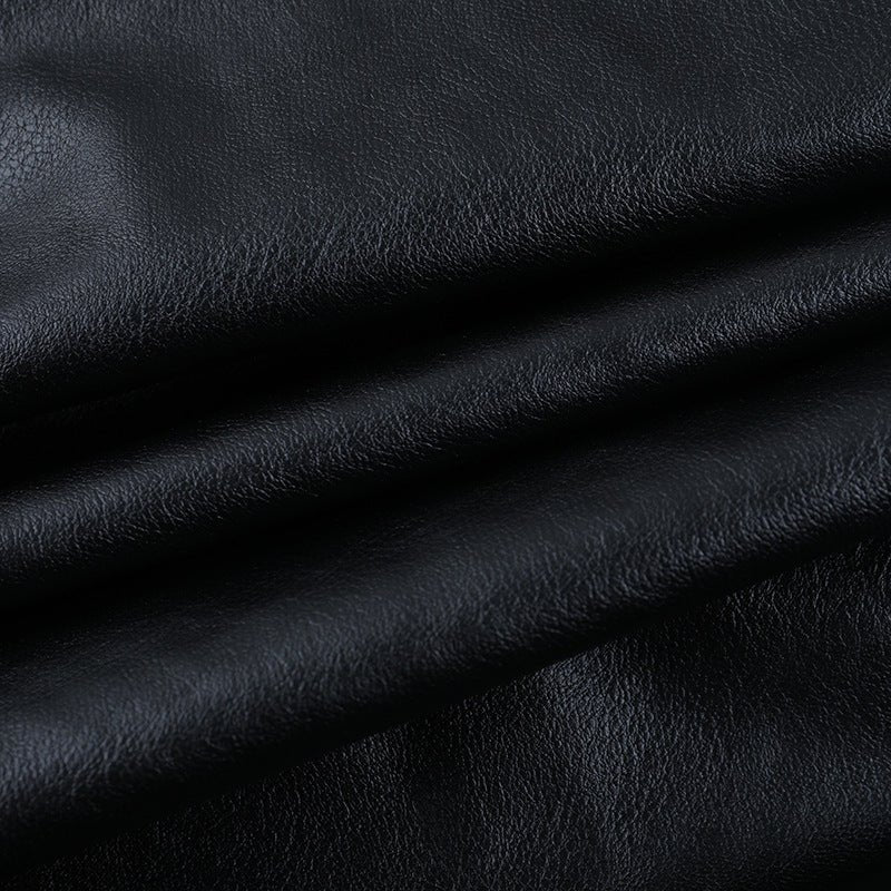 Cropped Faux Leather Moto Jacket - Black - TayDiane