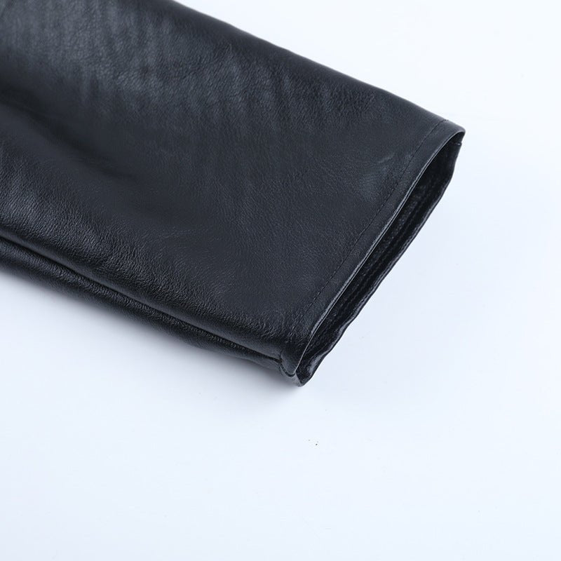 Cropped Faux Leather Moto Jacket - Black - TayDiane