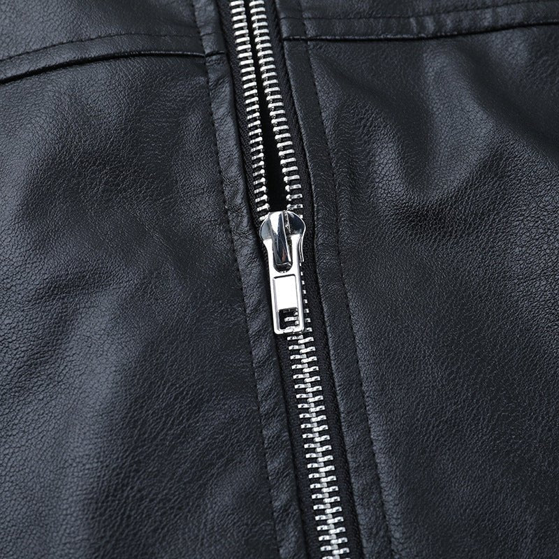 Cropped Faux Leather Moto Jacket - Black - TayDiane