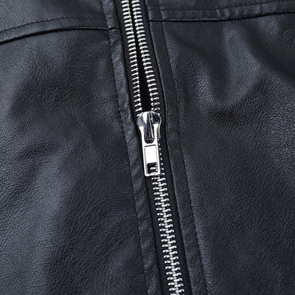 Cropped Faux Leather Moto Jacket - Black - TayDiane