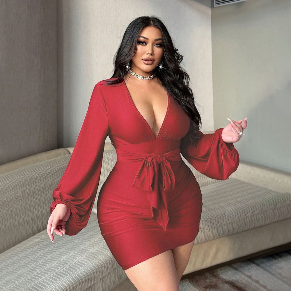 Curve Sexy V - Neck High - Waist Bodycon Dress - TayDiane