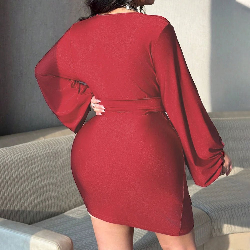 Curve Sexy V - Neck High - Waist Bodycon Dress - TayDiane