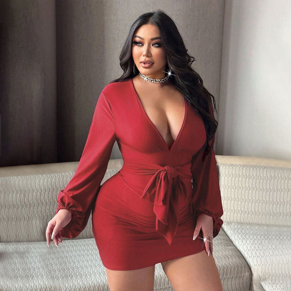 Curve Sexy V - Neck High - Waist Bodycon Dress - TayDiane