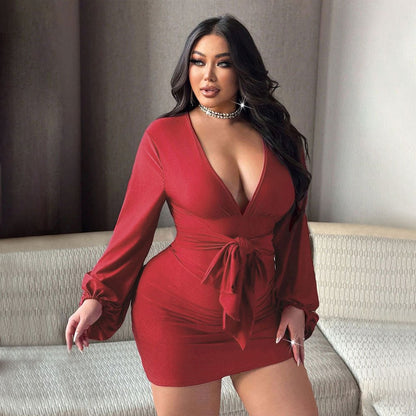 Curve Sexy V - Neck High - Waist Bodycon Dress - TayDiane