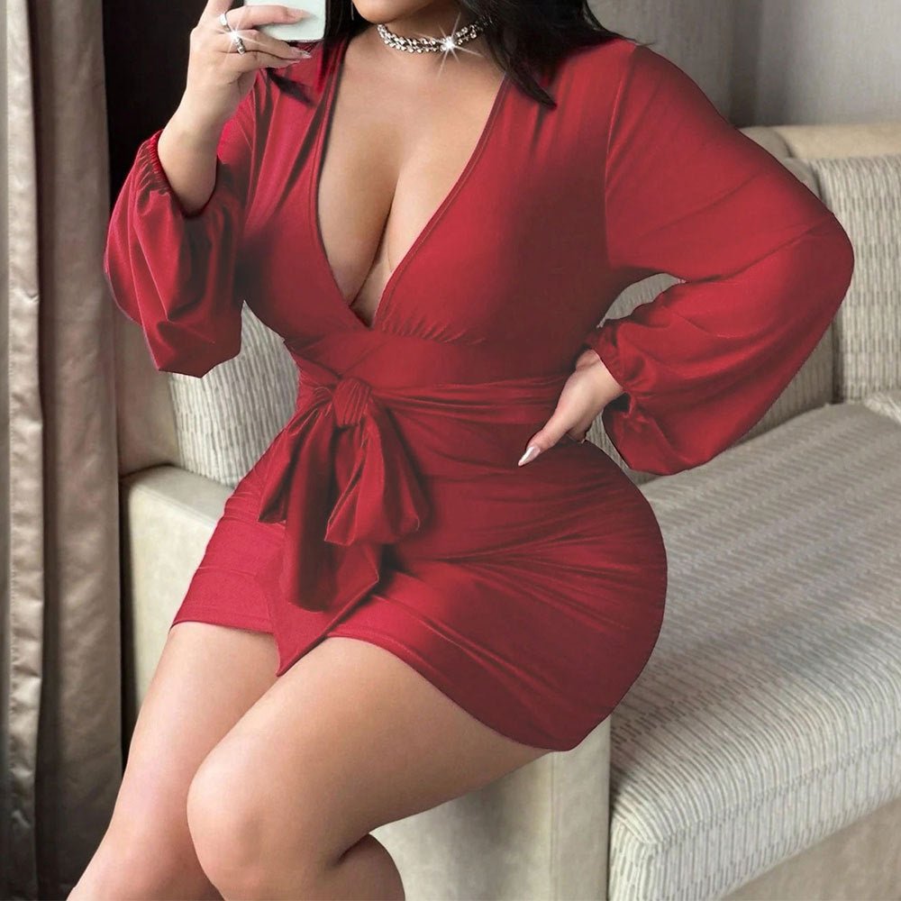 Curve Sexy V - Neck High - Waist Bodycon Dress - TayDiane