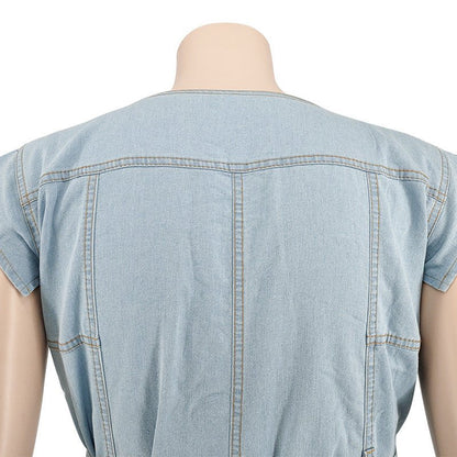 Curvy Autumn Denim Jumpsuit with a Belted Tie - TayDiane