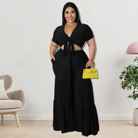 Curvy Cutout Two - Piece Wide - Leg Pants Set - TayDiane