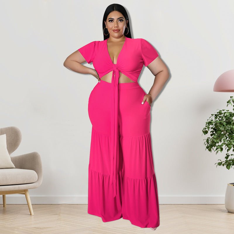 Curvy Cutout Two - Piece Wide - Leg Pants Set - TayDiane