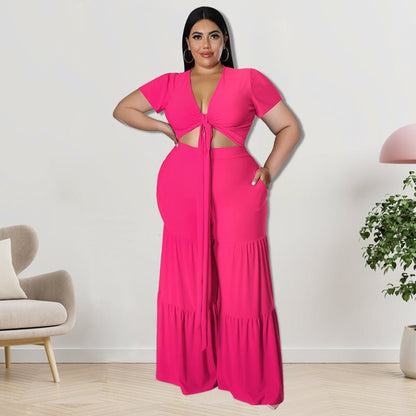 Curvy Cutout Two - Piece Wide - Leg Pants Set - TayDiane