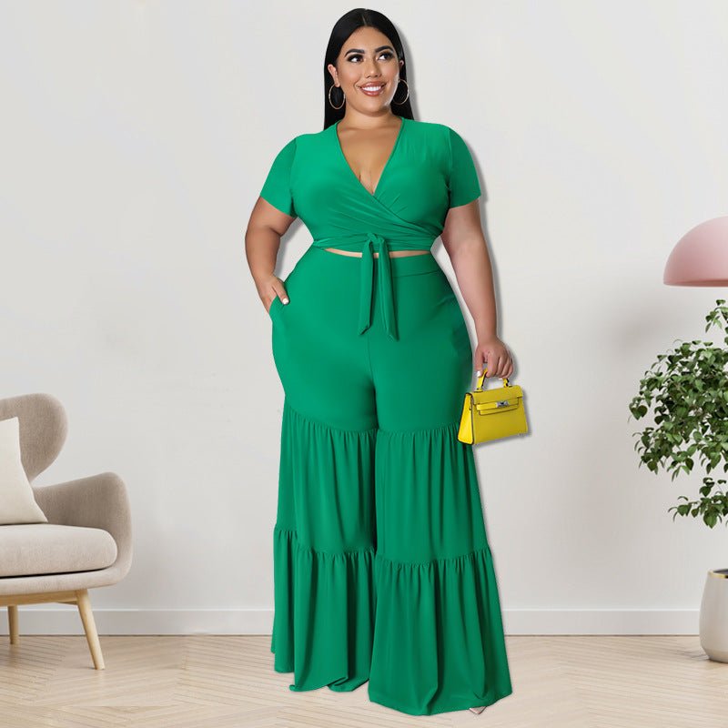 Curvy Cutout Two - Piece Wide - Leg Pants Set - TayDiane