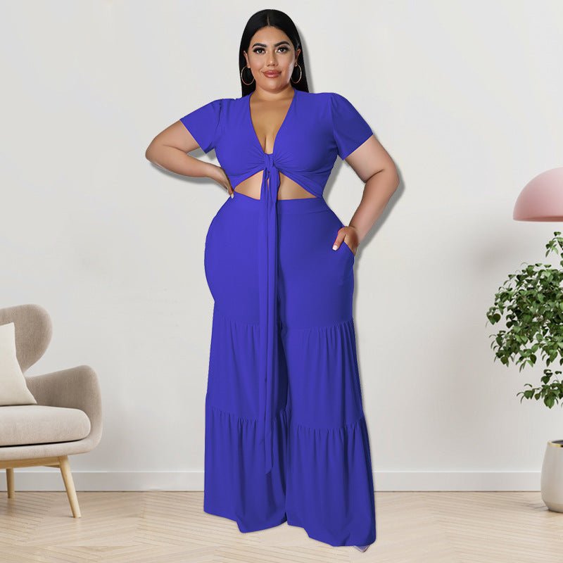 Curvy Cutout Two - Piece Wide - Leg Pants Set - TayDiane