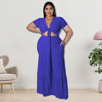 Curvy Cutout Two - Piece Wide - Leg Pants Set - TayDiane