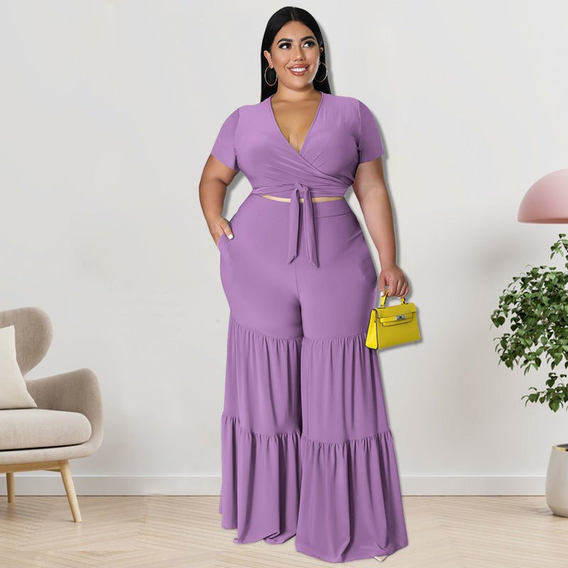 Curvy Cutout Two - Piece Wide - Leg Pants Set - TayDiane