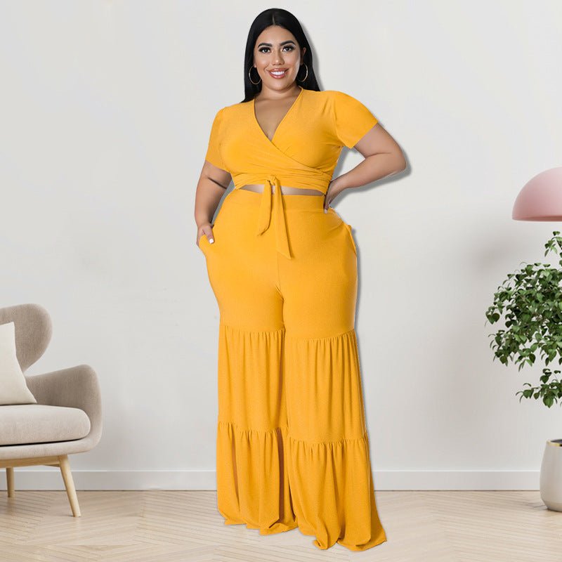 Curvy Cutout Two - Piece Wide - Leg Pants Set - TayDiane