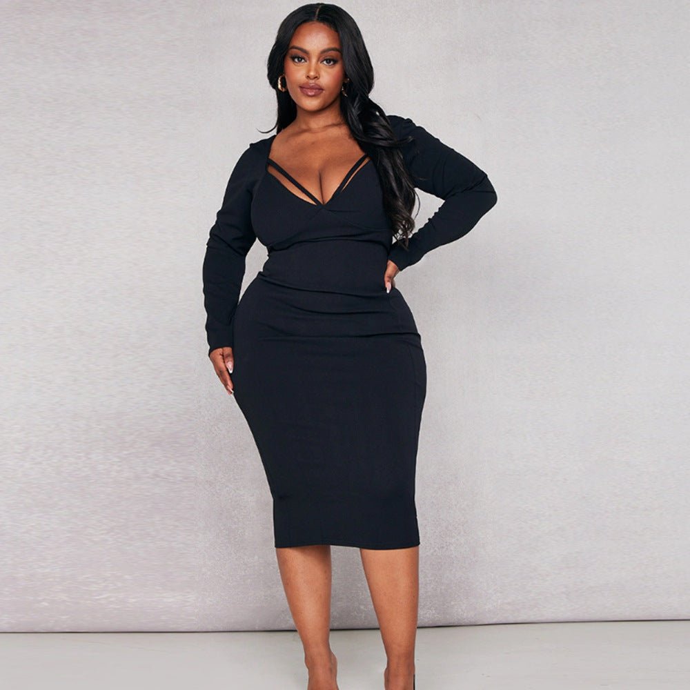 Curvy High Waist Strap Detail Midi Dress - TayDiane