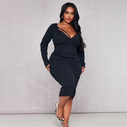Curvy High Waist Strap Detail Midi Dress - TayDiane