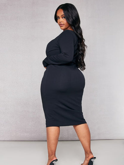 Curvy High Waist Strap Detail Midi Dress - TayDiane