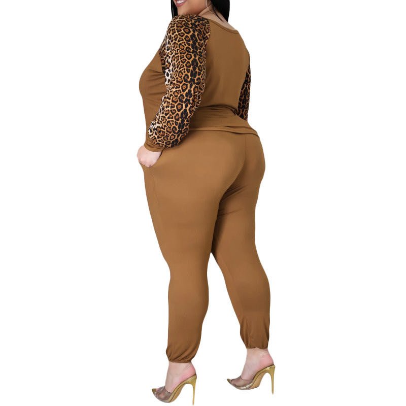 Curvy Leopard Print Casual Two - Piece Set - TayDiane