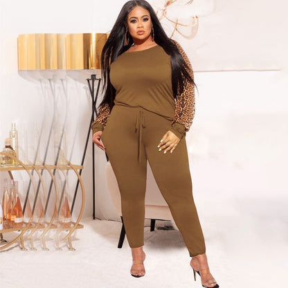 Curvy Leopard Print Casual Two - Piece Set - TayDiane