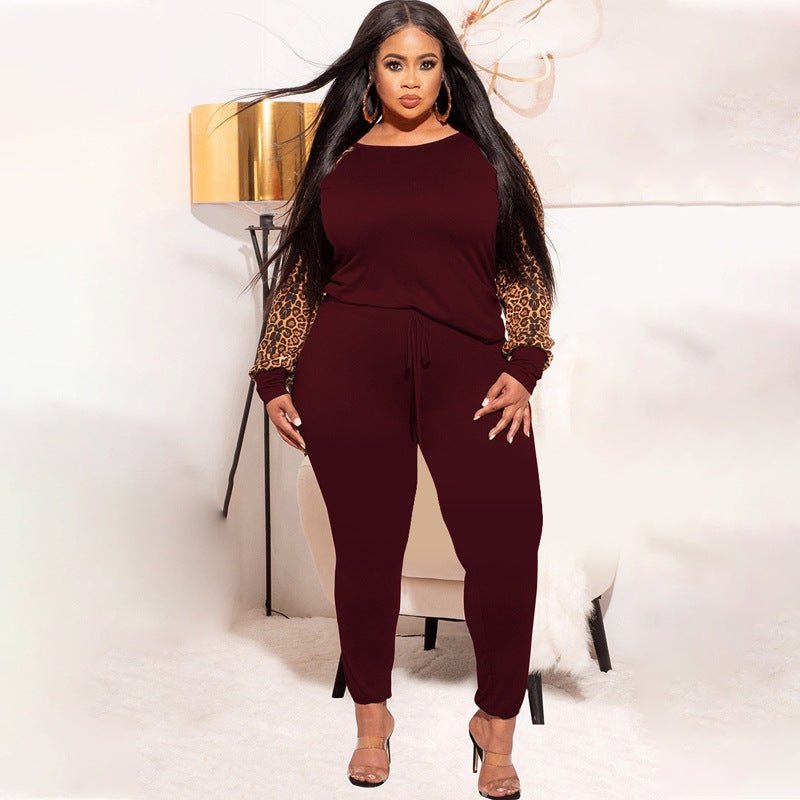 Curvy Leopard Print Casual Two - Piece Set - TayDiane