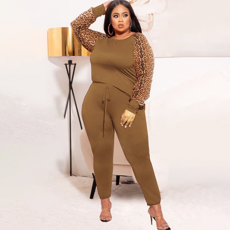 Curvy Leopard Print Casual Two - Piece Set - TayDiane