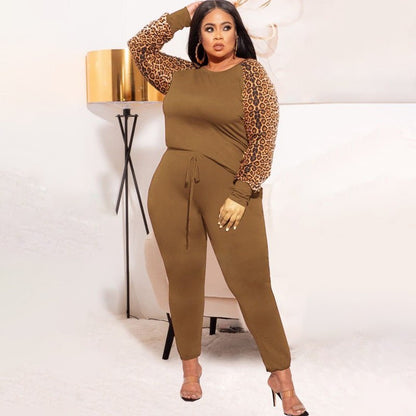 Curvy Leopard Print Casual Two - Piece Set - TayDiane