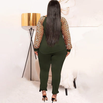 Curvy Leopard Print Casual Two - Piece Set - TayDiane