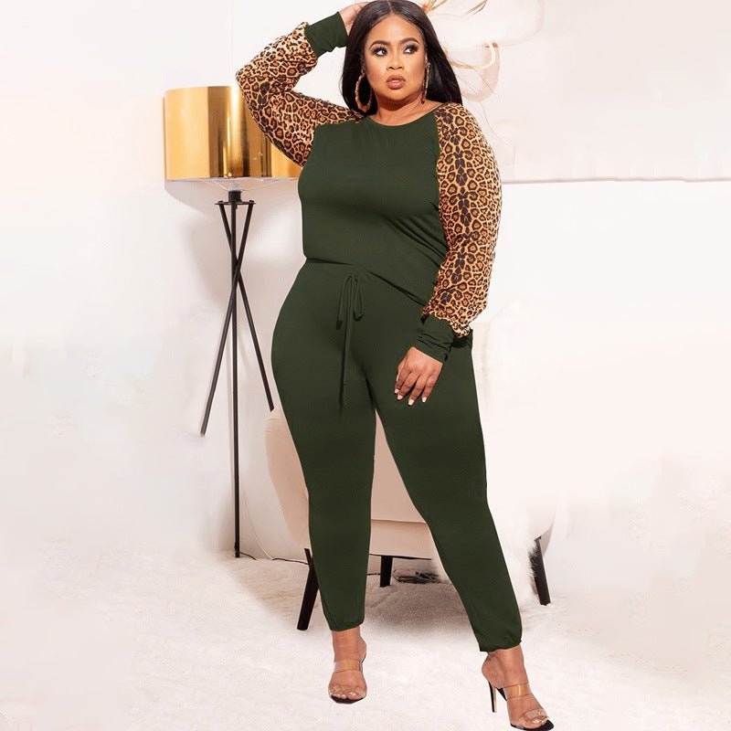 Curvy Leopard Print Casual Two - Piece Set - TayDiane