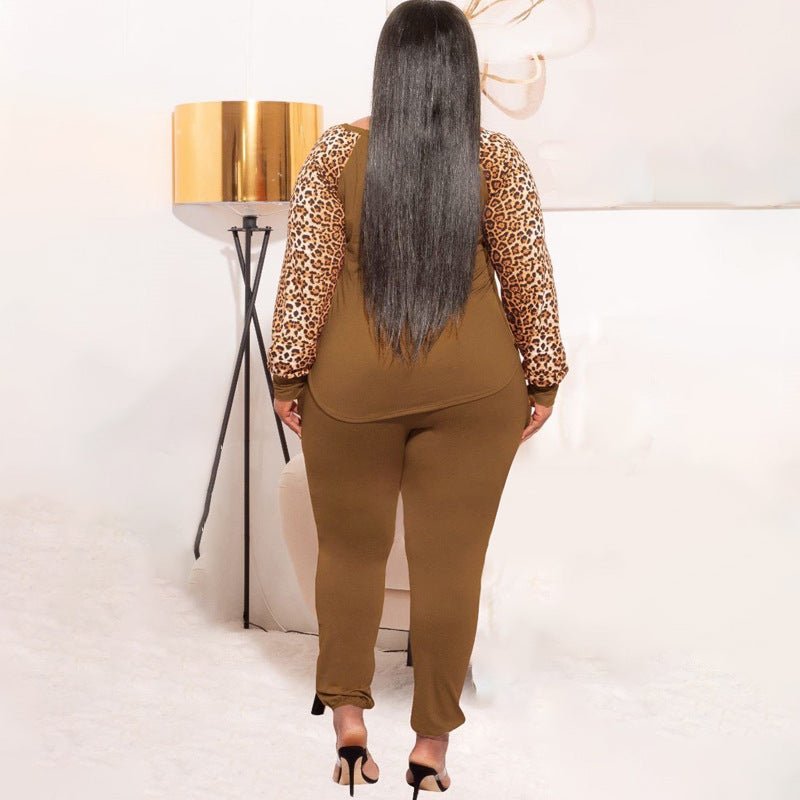Curvy Leopard Print Casual Two - Piece Set - TayDiane
