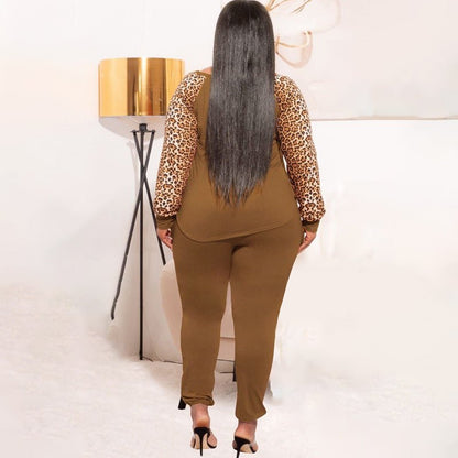 Curvy Leopard Print Casual Two - Piece Set - TayDiane