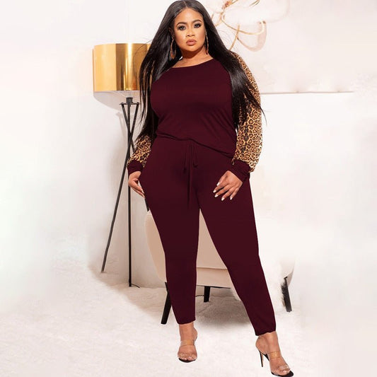 Curvy Leopard Print Casual Two - Piece Set - TayDiane