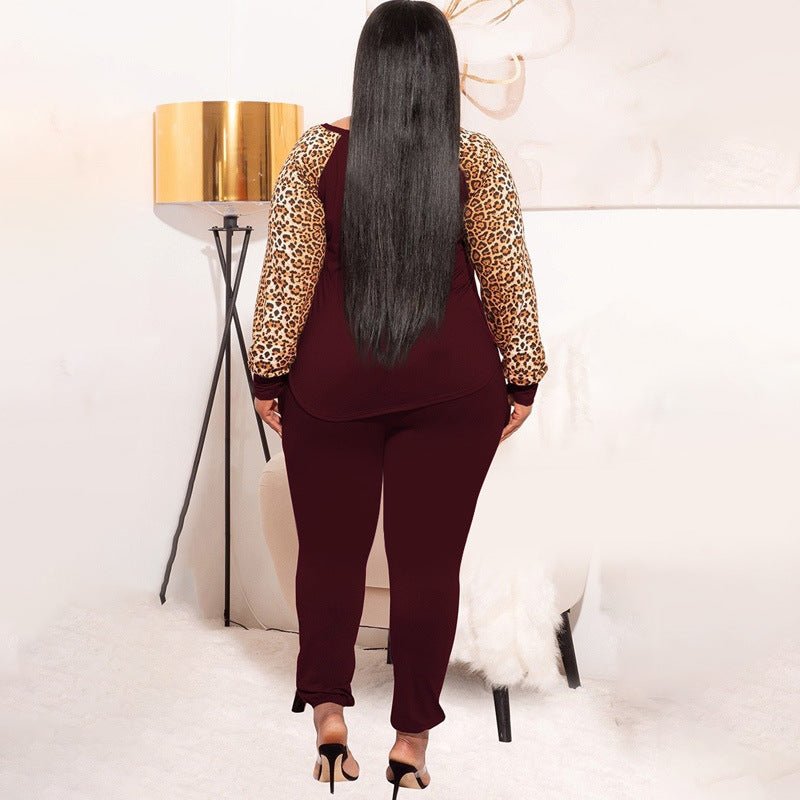 Curvy Leopard Print Casual Two - Piece Set - TayDiane