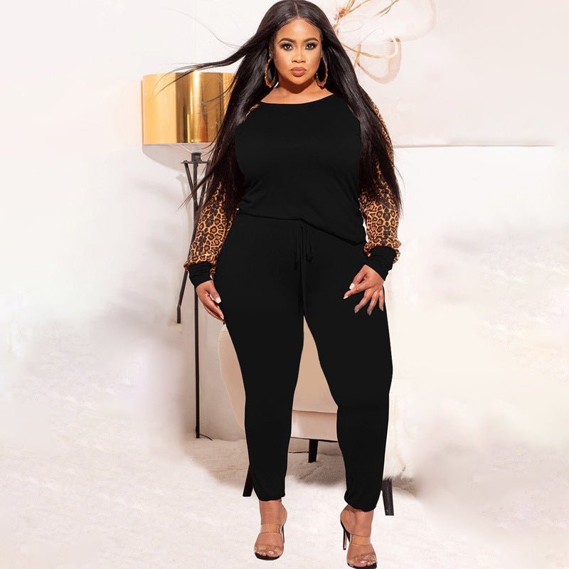 Curvy Leopard Print Casual Two - Piece Set - TayDiane