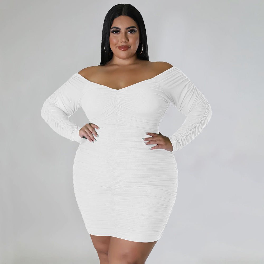 Curvy Off - Shoulder Ruched Mesh Sleeve Bodycon Dress - Taydiane